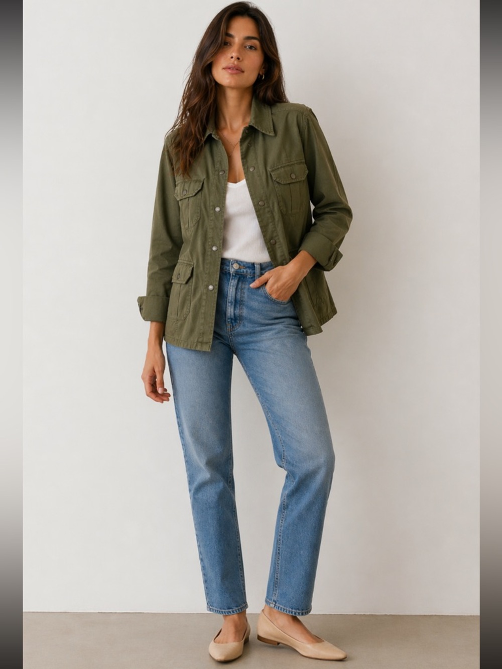 Jucca Olive Green Utility Jacket Snap Front Made in Italy — Size 44 (M)